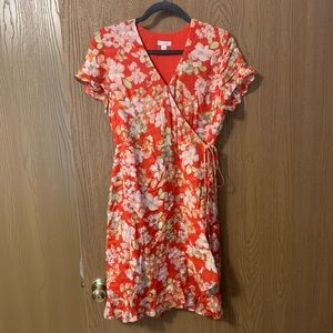 J. Jill Orange Floral Wrap Dress
